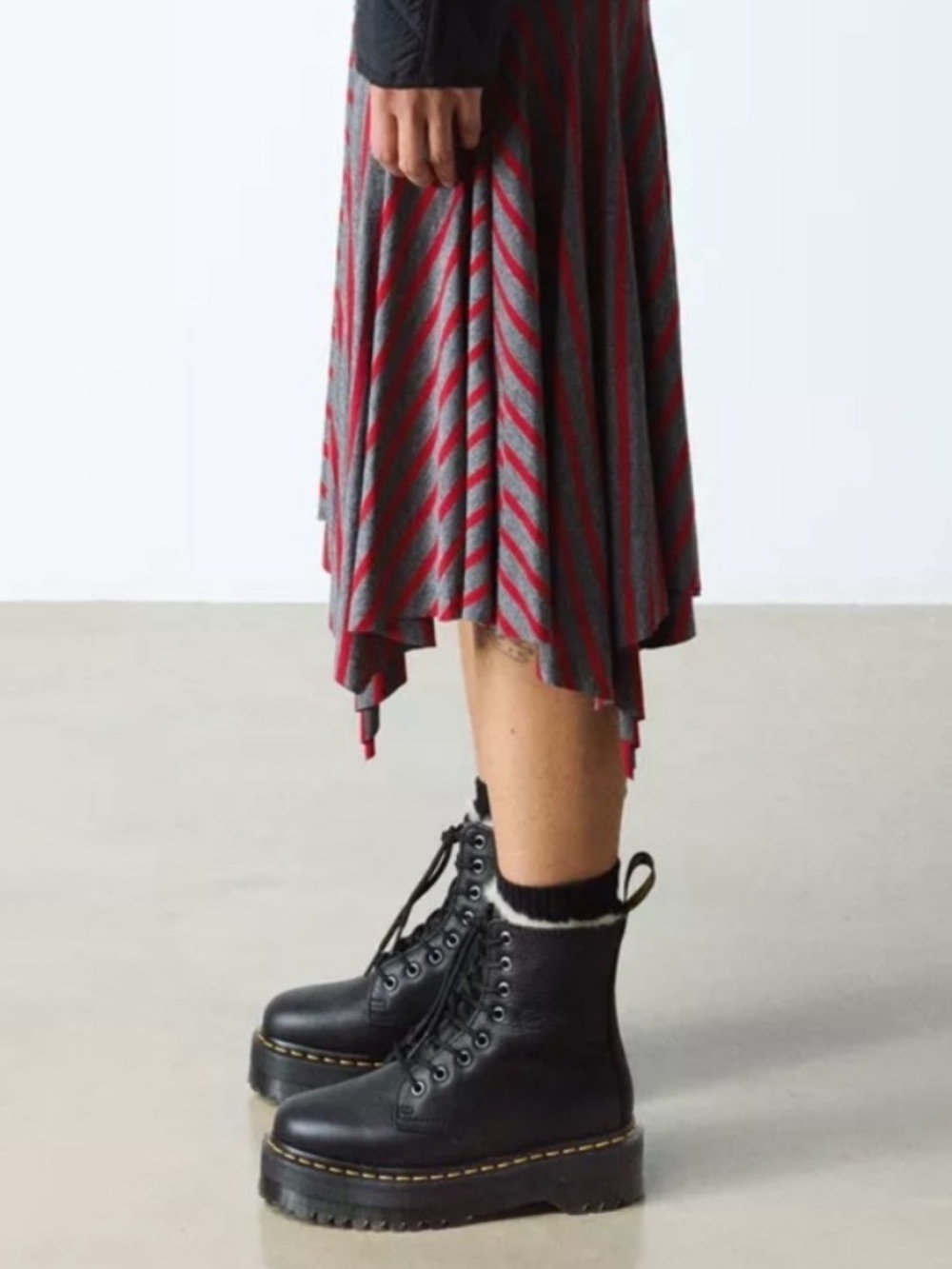 Dr. Martens Jadon Black Leather Platform Boot with Faux-Fur Collar